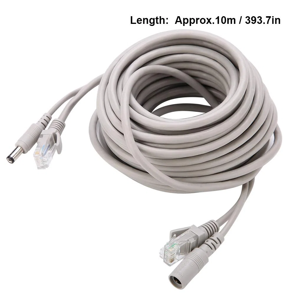 KIMISS Kabel Ethernet CCTV RJ45+DC 10M dla kamer IP i NVR, Cat 5, 10/100Mbps, zasilanie przez DC