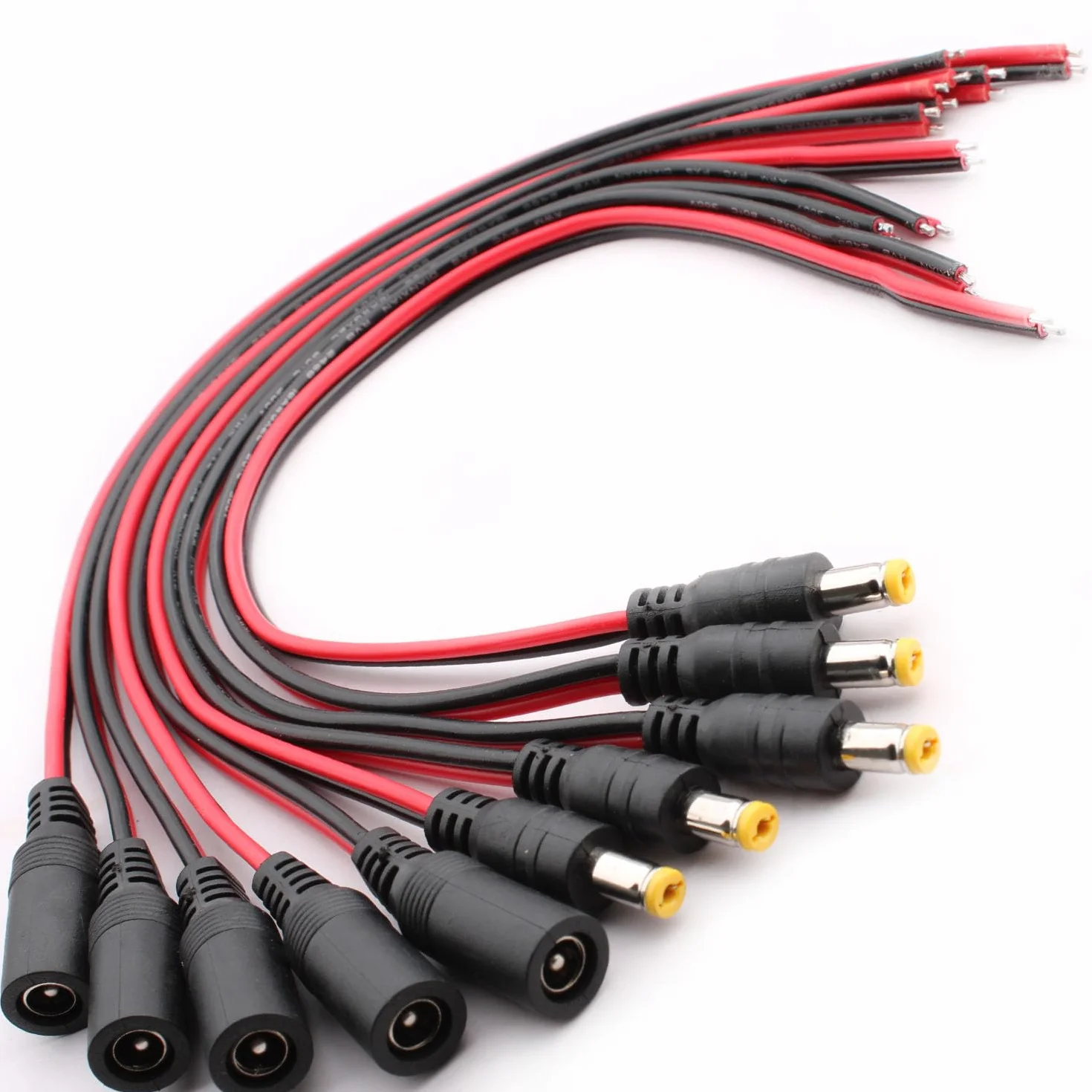 RUNCCI-YUN 10 Szt. 18 AWG 12 V 5 A 5,5 x 2,1 mm Męski Kabel Żeński Power Pigtail, Adapter Jack Plug, Złącze Niskonapięciowe Do Kamery Bezpieczeństwa CCTV