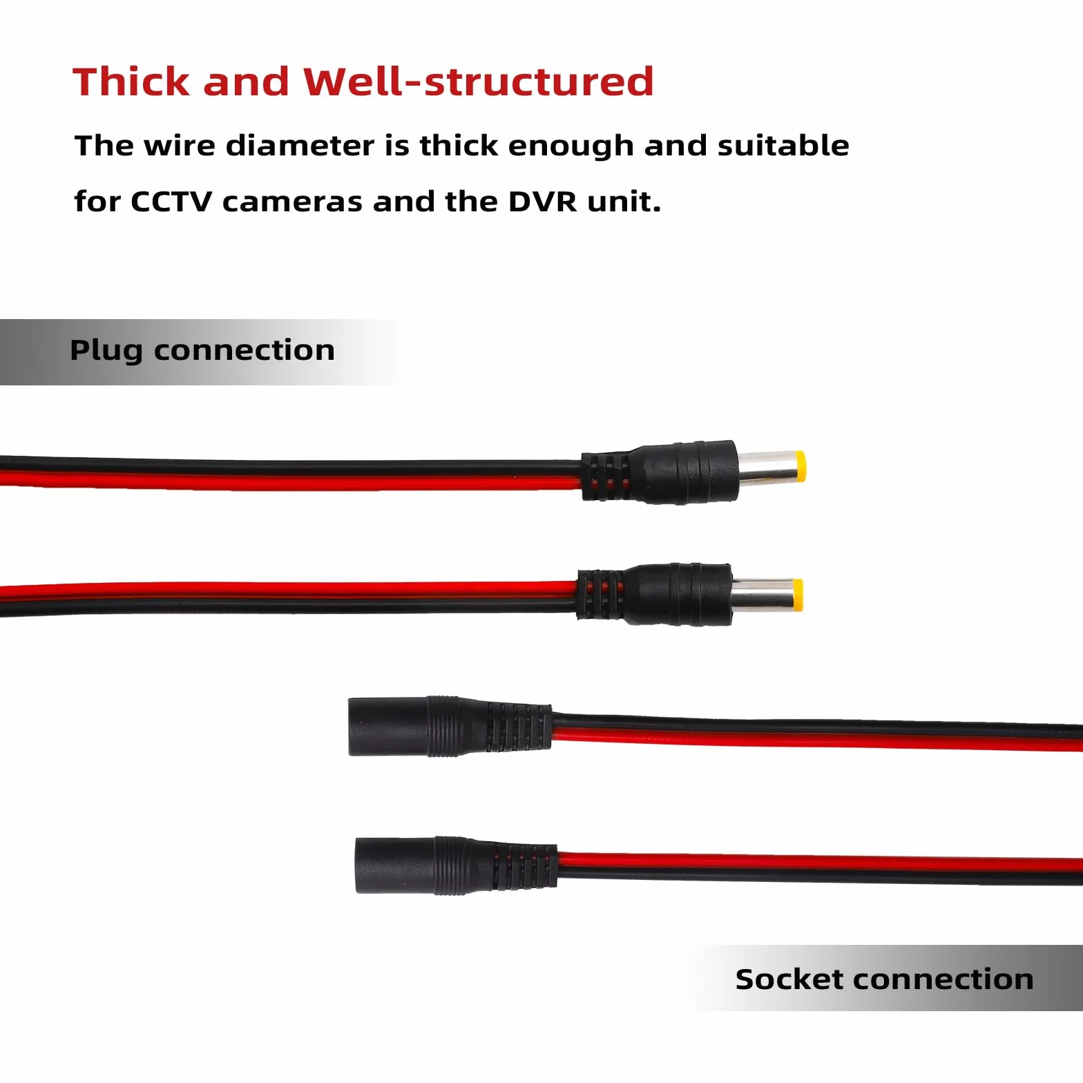 TNSLAND 6 par kabli DC, 18 AWG DC 12 V 5 A, 5,5 x 2,1 mm, męski żeński kabel DC Power Pigtail, wtyczka DC do kamery bezpieczeństwa CCTV, monitoringu