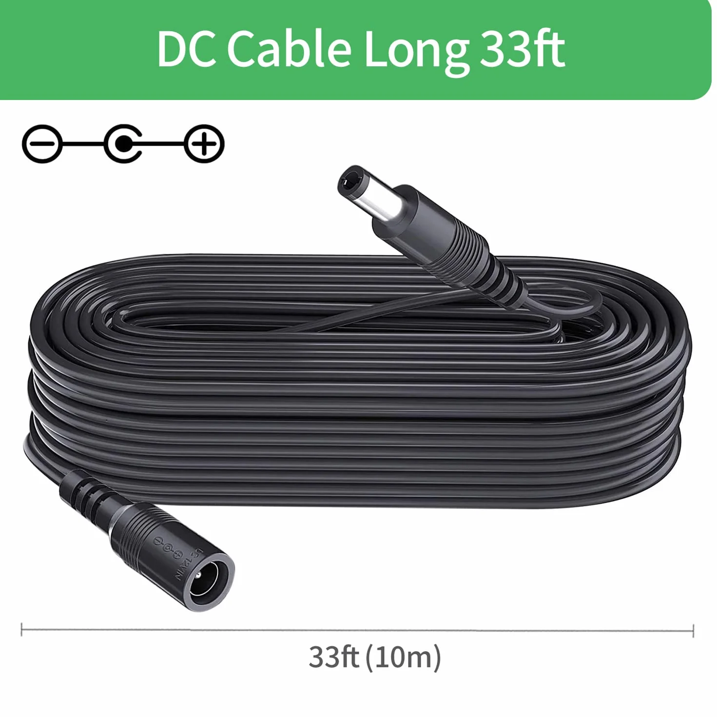 Kabel przedłużający prądu stałego 10 m, wtyczka 5,5 mm x 2,1 mm, wtyczka męska do żeńskiego, DC 5 V 6 V 9 V 12 V 24 V do kamer bezpieczeństwa, DVR, routera, drukarki, taśmy LED, czarny