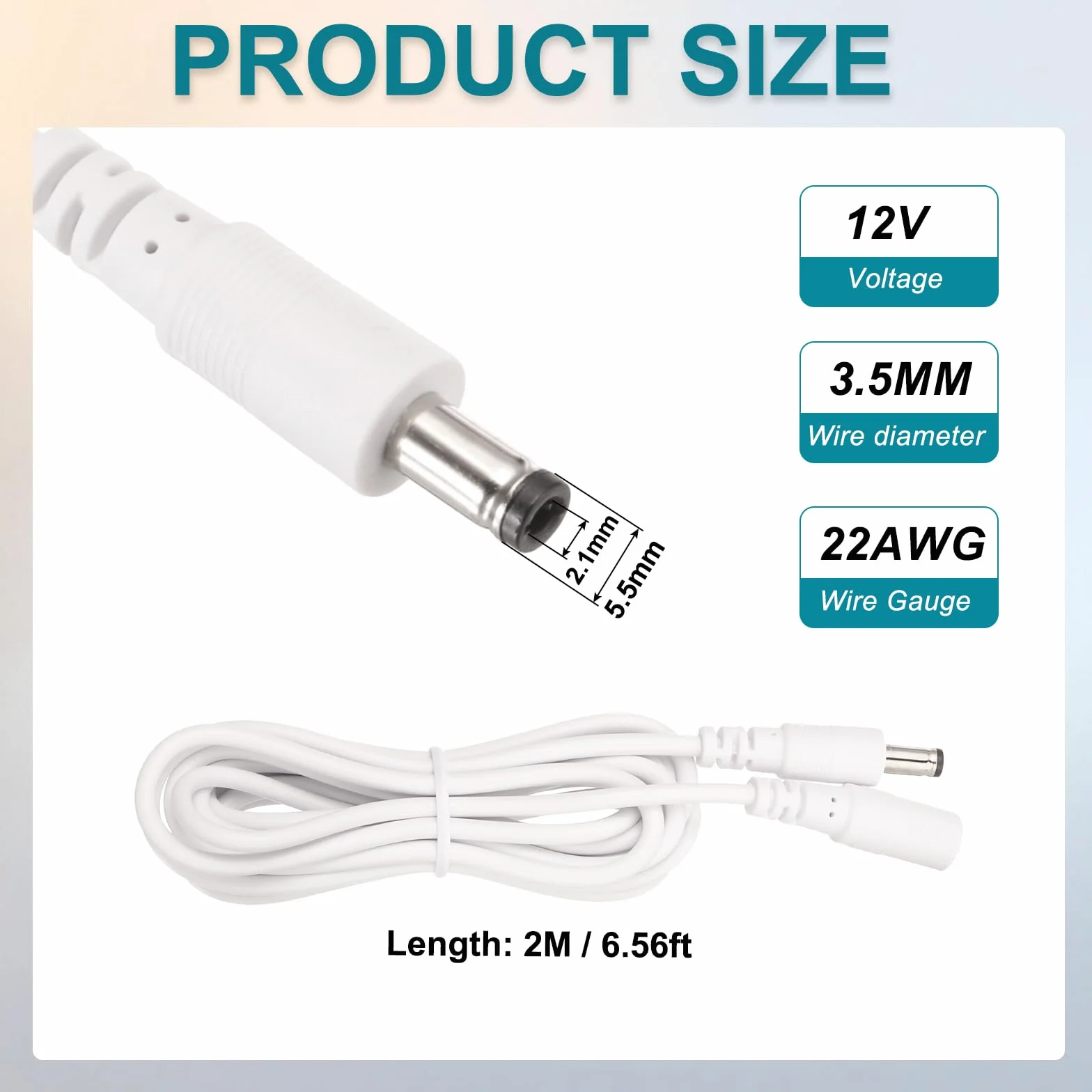 QUARKZMAN 1 sztuka 6,56 ft biały kabel przedłużający zasilania DC 5,5 mm x 2,1 mm kabel zasilający 12V żeński na męski do kamery IP, CCTV, LED, monitorów i więcej