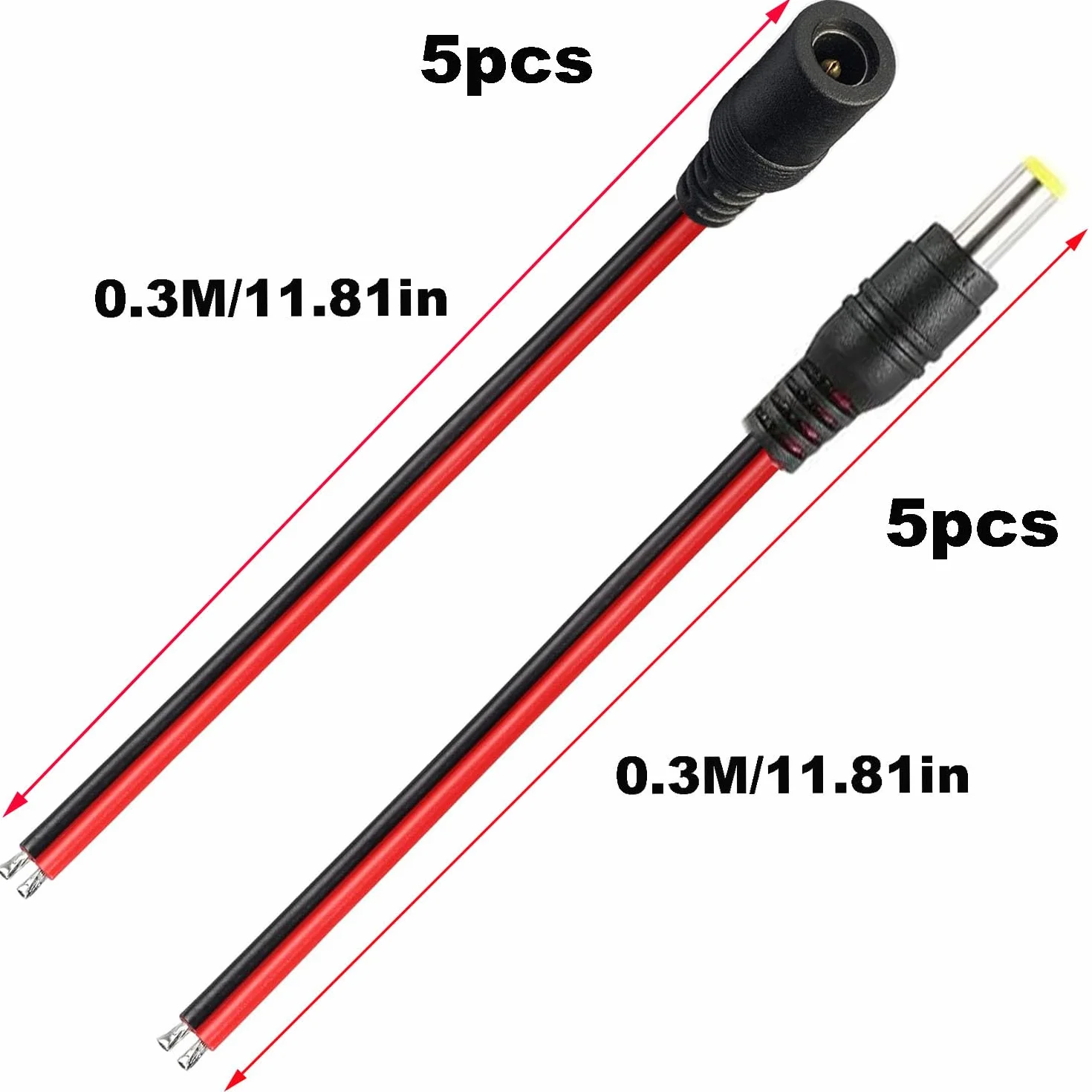 RUNCCI-YUN 10 Szt. 18 AWG 12 V 5 A 5,5 x 2,1 mm Męski Kabel Żeński Power Pigtail, Adapter Jack Plug, Złącze Niskonapięciowe Do Kamery Bezpieczeństwa CCTV