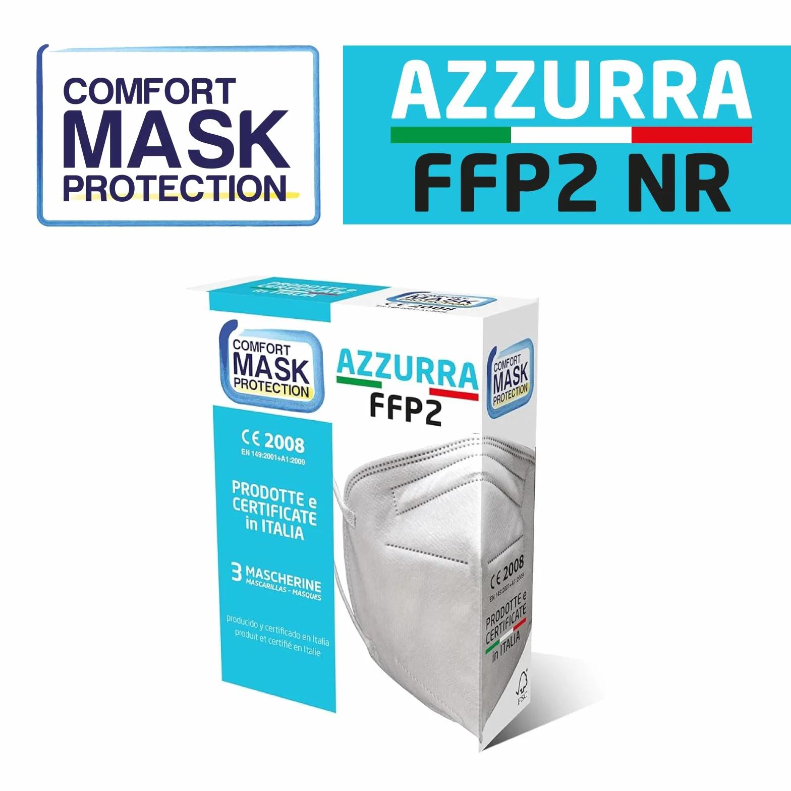 FFP2 jasnoniebieski, biały, 3 szt
