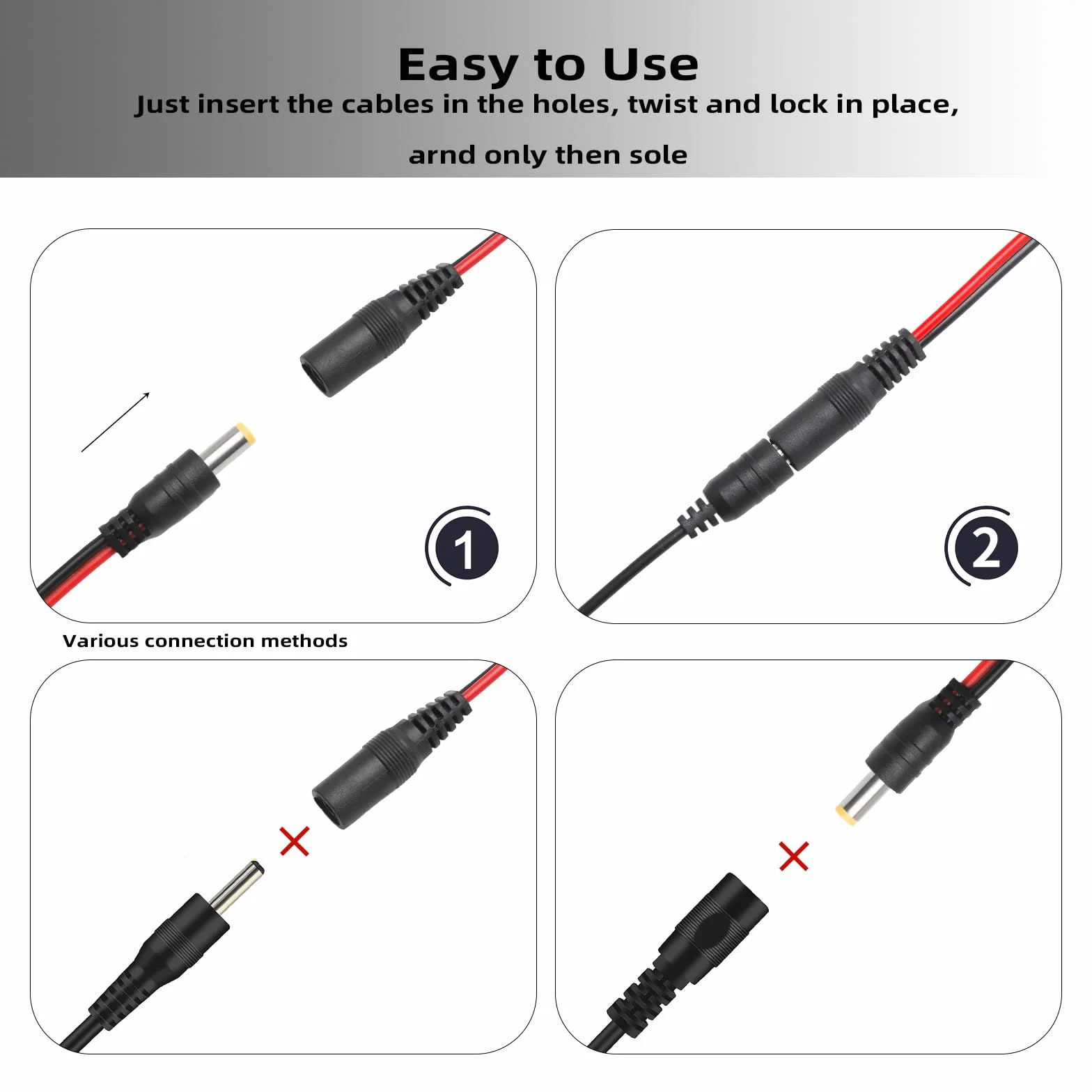 TNSLAND 6 par kabli DC, 18 AWG DC 12 V 5 A, 5,5 x 2,1 mm, męski żeński kabel DC Power Pigtail, wtyczka DC do kamery bezpieczeństwa CCTV, monitoringu