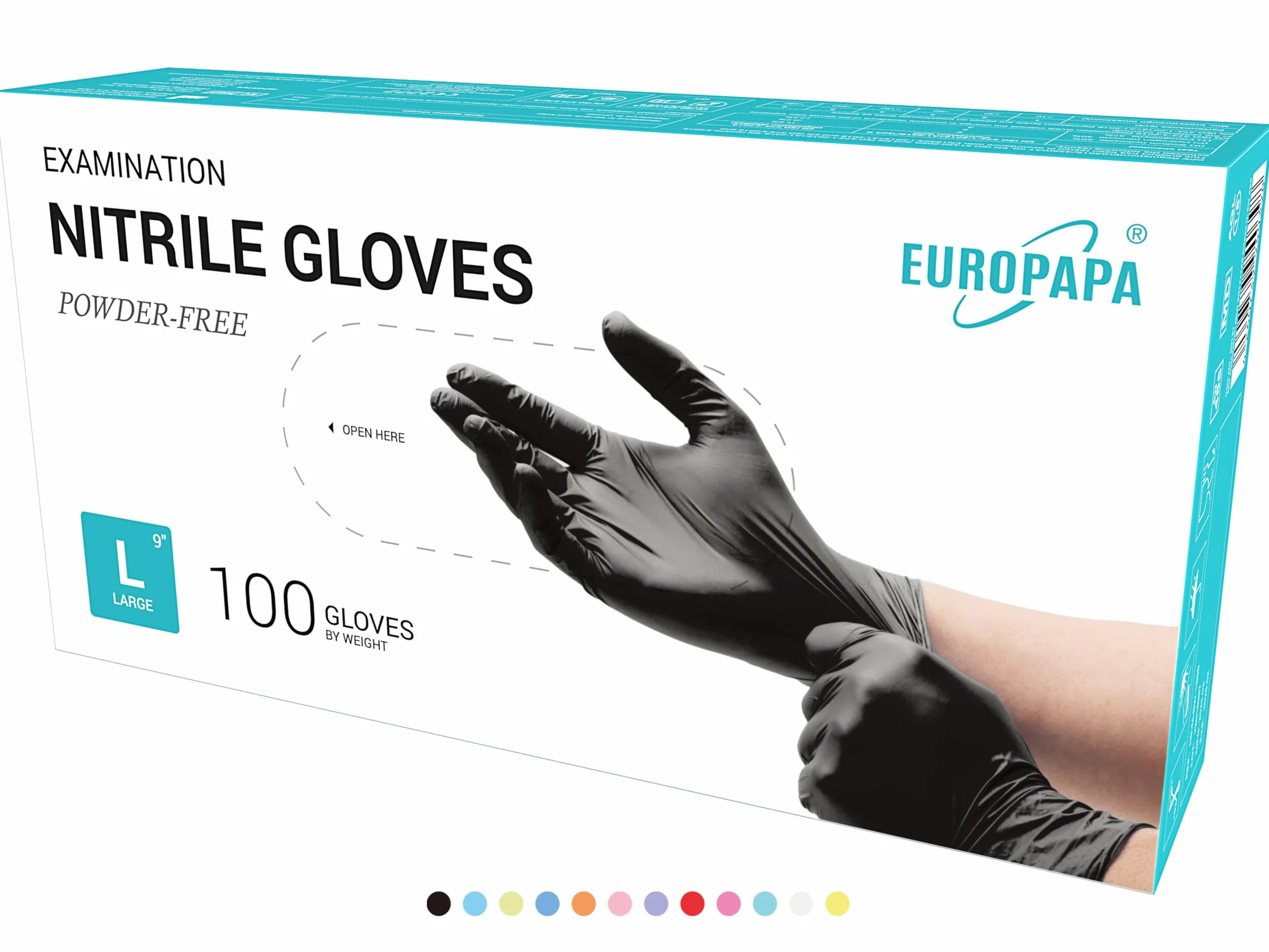 EUROPAPA® 100x Rękawice nitrylowe w pudełku, rękawiczki jednorazowe, rękawiczki do badań, nitrylowe, bez talku, bez lateksu, niesterylne, bez lateksu, nieusuwalne rękawiczki (L, Czarne)