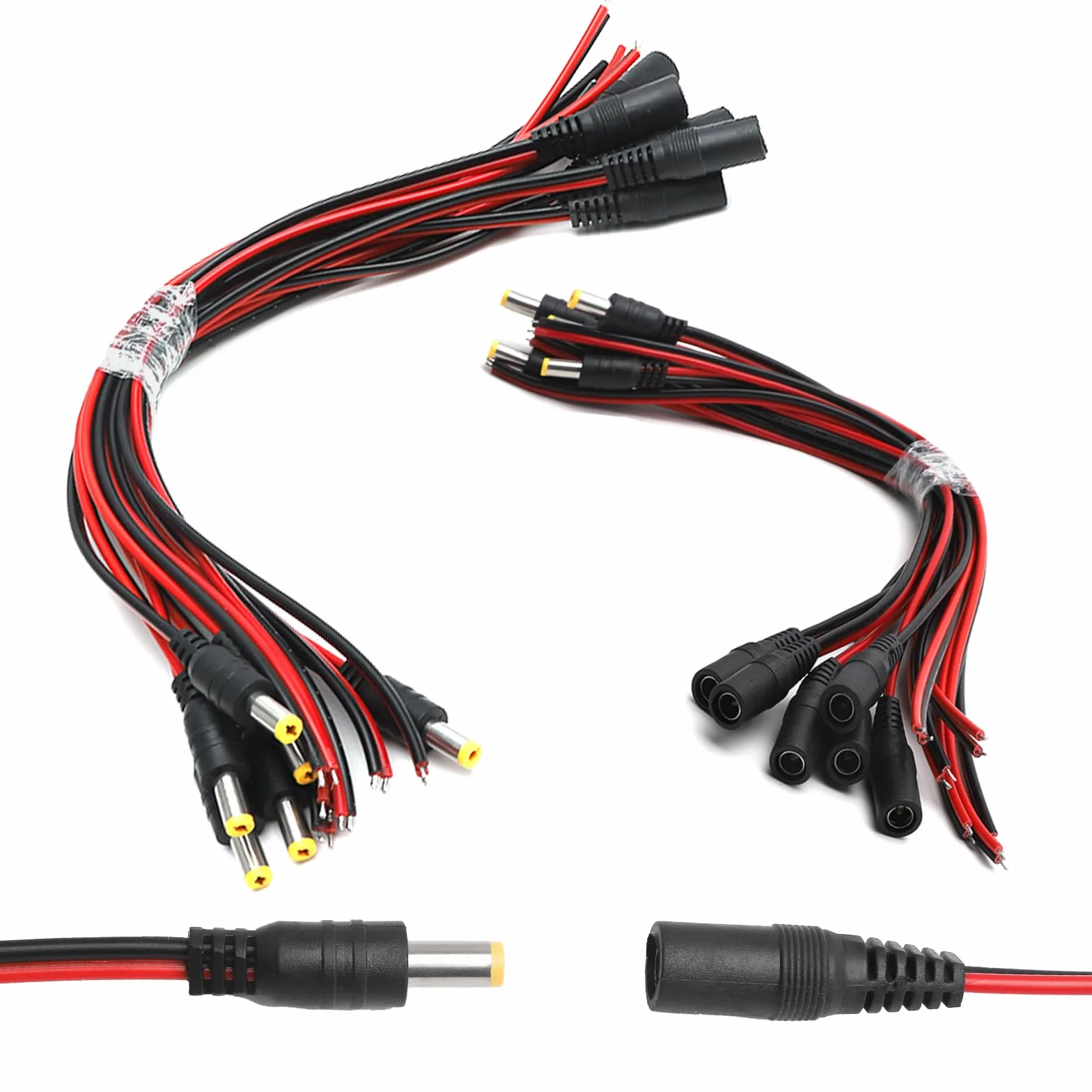 TNSLAND 6 par kabli DC, 18 AWG DC 12 V 5 A, 5,5 x 2,1 mm, męski żeński kabel DC Power Pigtail, wtyczka DC do kamery bezpieczeństwa CCTV, monitoringu