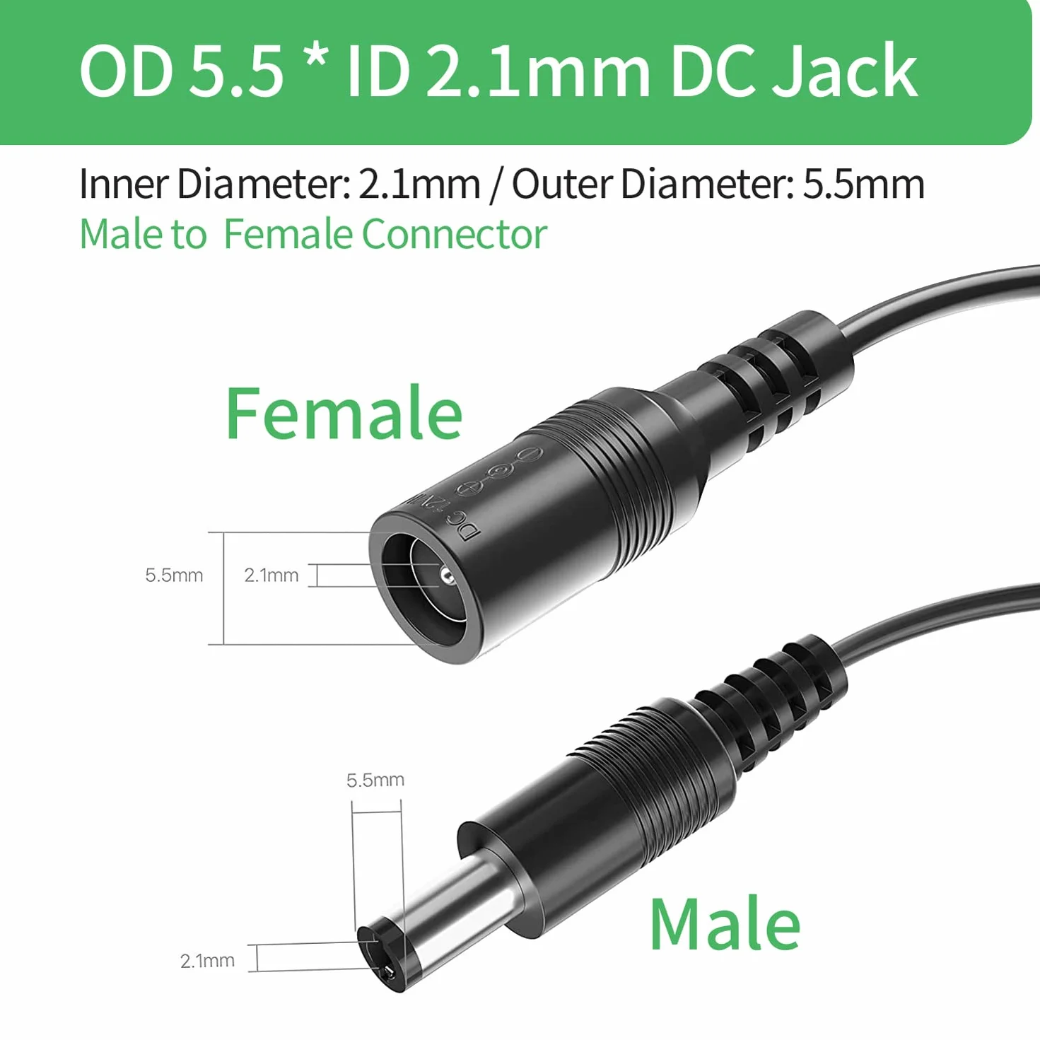 Kabel przedłużający prądu stałego 10 m, wtyczka 5,5 mm x 2,1 mm, wtyczka męska do żeńskiego, DC 5 V 6 V 9 V 12 V 24 V do kamer bezpieczeństwa, DVR, routera, drukarki, taśmy LED, czarny