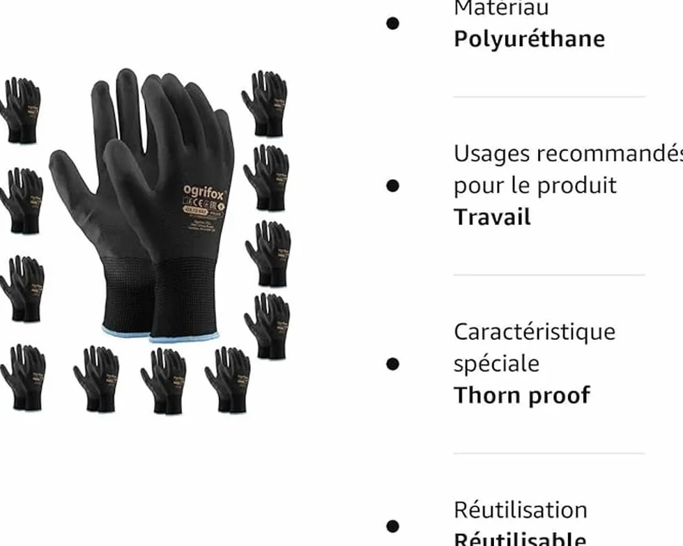 Ogrifox OX-Poliur_Bb10 rękawice ochronne, OX.12.442 poliur, czarne, rozm. - 10, 12 par