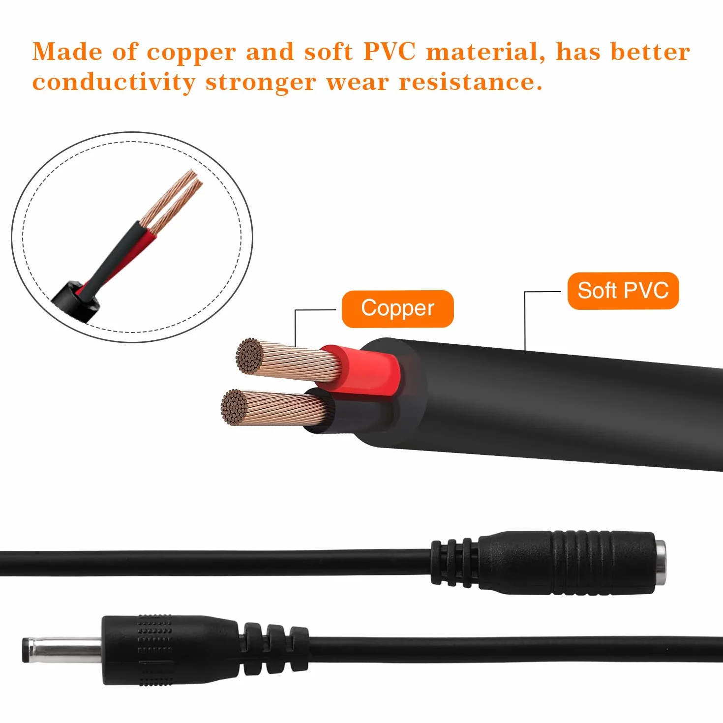 2 Sztuk 1m 22 AWG 3.5x1.35 mm 24V 12V Przedłużacz Zasilania DC, Przedłużacz z Wtyczką Męską do żEńSkiej DC, do Taśm LED, Kamer Monitorujących, Czarny