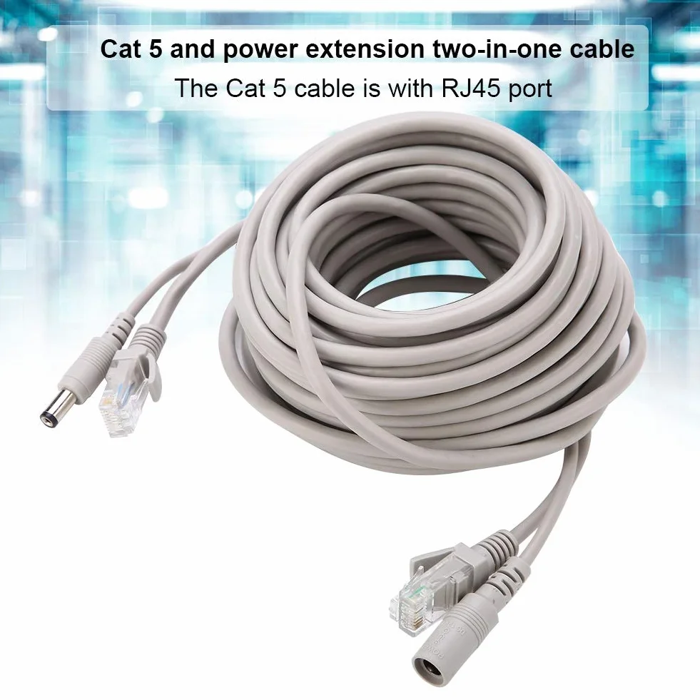 KIMISS Kabel Ethernet CCTV RJ45+DC 10M dla kamer IP i NVR, Cat 5, 10/100Mbps, zasilanie przez DC