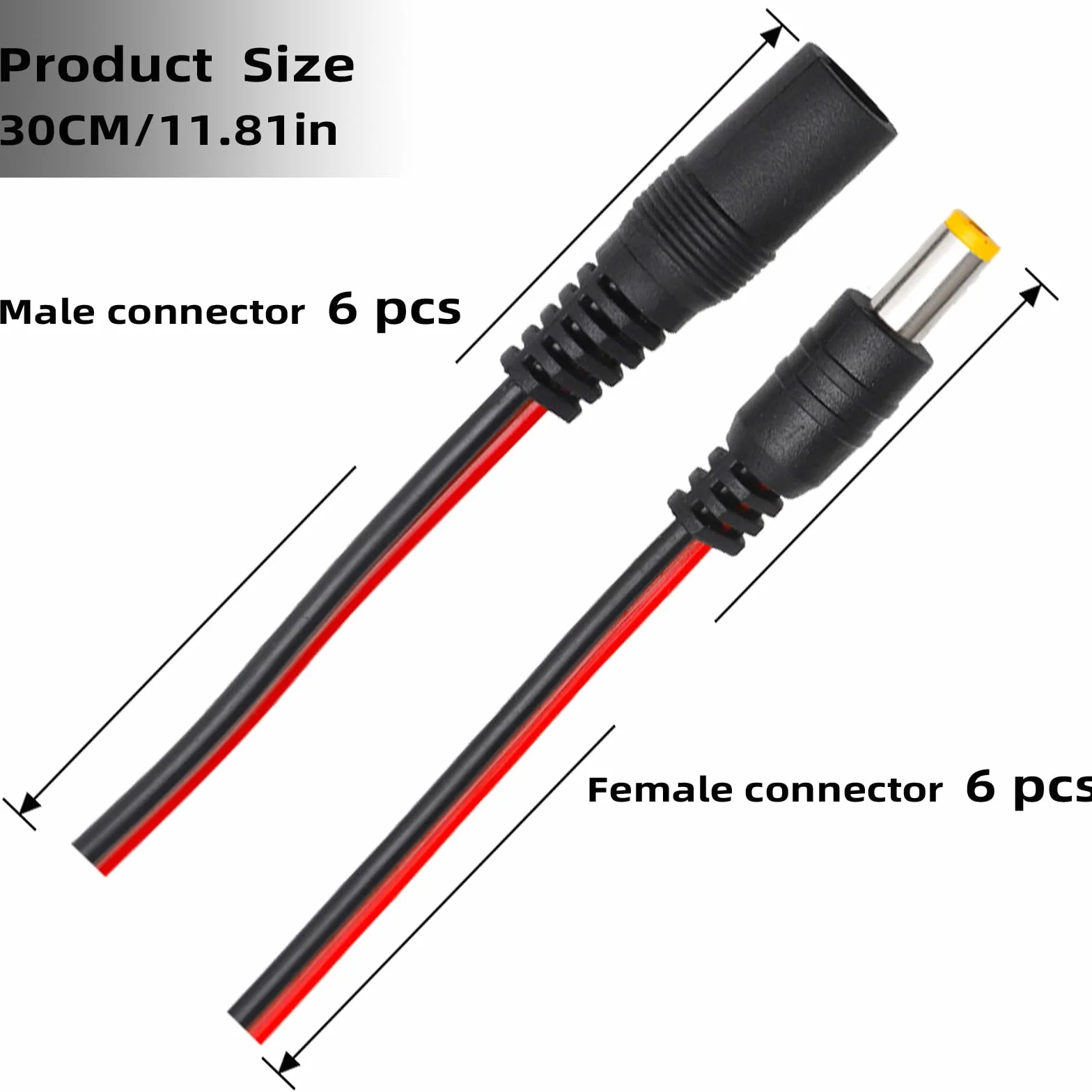 TNSLAND 6 par kabli DC, 18 AWG DC 12 V 5 A, 5,5 x 2,1 mm, męski żeński kabel DC Power Pigtail, wtyczka DC do kamery bezpieczeństwa CCTV, monitoringu