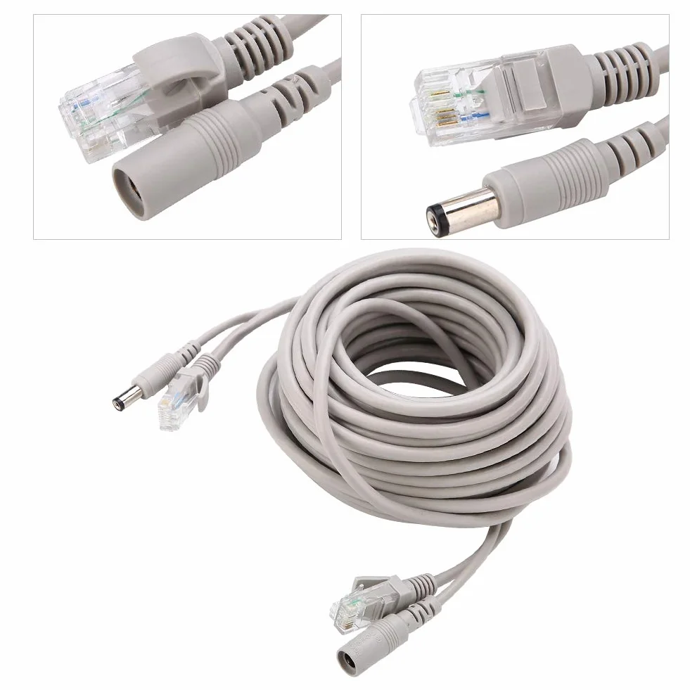 KIMISS Kabel Ethernet CCTV RJ45+DC 10M dla kamer IP i NVR, Cat 5, 10/100Mbps, zasilanie przez DC